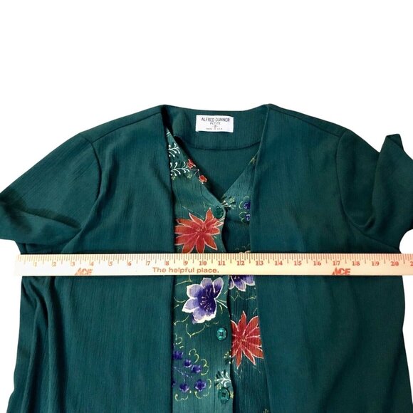Vintage Alfred Dunner Petite Blouse Womens 8 Used Green Floral - Picture 7 of 11